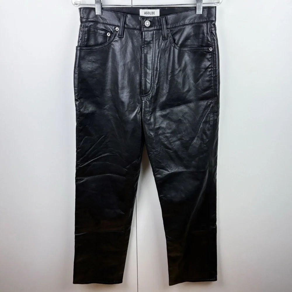 AGOLDE 90s Pinch Waist Recycled Leather Pant Detox Black High Rise Straight 29